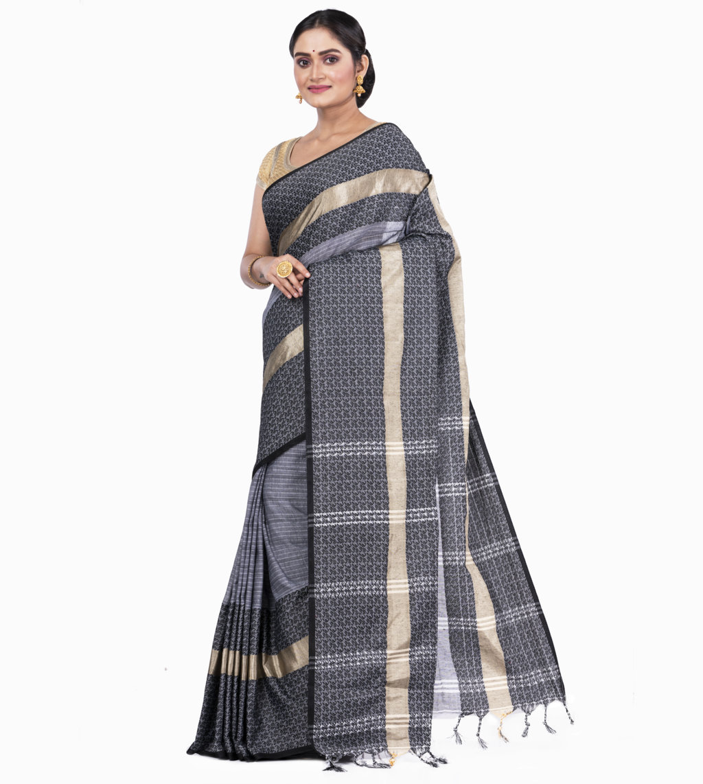 Black Pure Cotton Souraovi_Hand Hand Loom Saree (674)